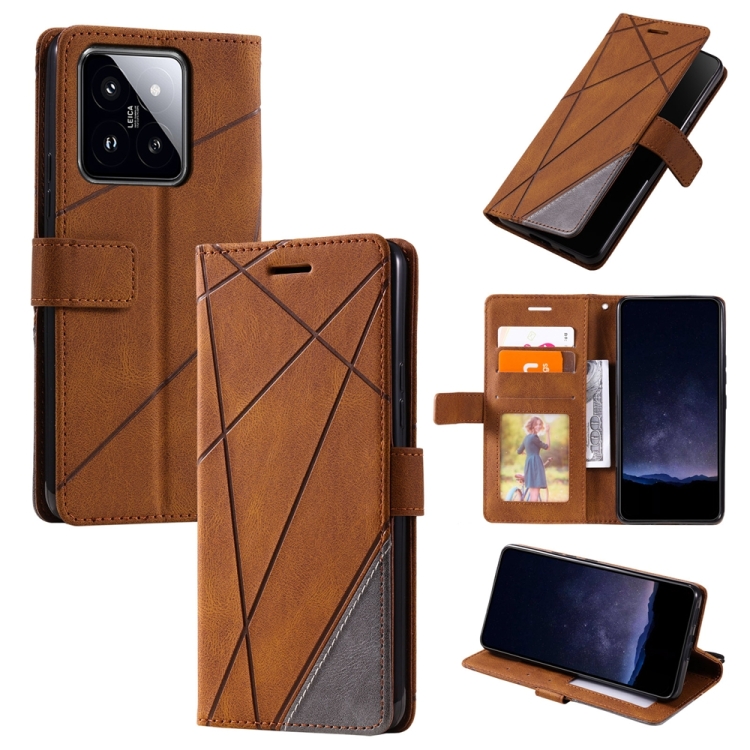 

For Xiaomi 14 Pro Skin Feel Splicing Leather Phone Case(Brown)