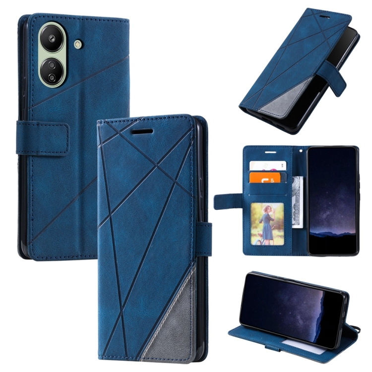 

For Xiaomi Redmi 13C Skin Feel Splicing Leather Phone Case(Blue)