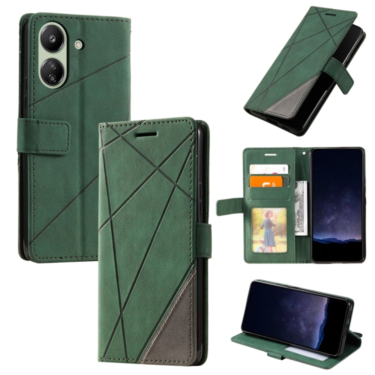 

For Xiaomi Redmi 13C Skin Feel Splicing Leather Phone Case(Green)