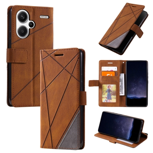 

For Xiaomi Redmi Note 13 Pro+ Skin Feel Splicing Leather Phone Case(Brown)