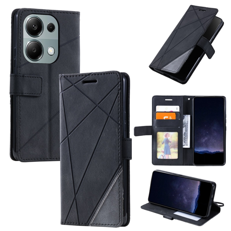 

For Xiaomi Redmi Note 13 Pro 4G Skin Feel Splicing Leather Phone Case(Black)