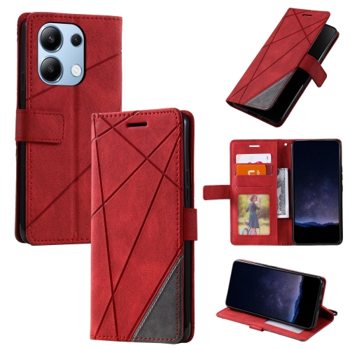 

For Xiaomi Redmi Note 13 4G Skin Feel Splicing Leather Phone Case(Red)