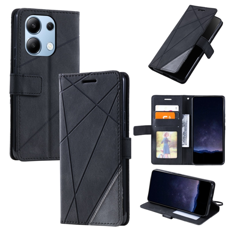 

For Xiaomi Redmi Note 13 4G Skin Feel Splicing Leather Phone Case(Black)