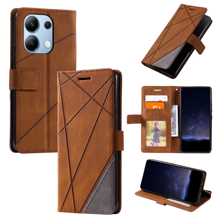 

For Xiaomi Redmi Note 13 4G Skin Feel Splicing Leather Phone Case(Brown)