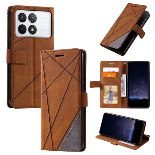 

For Xiaomi Redmi K70E Skin Feel Splicing Leather Phone Case(Brown)