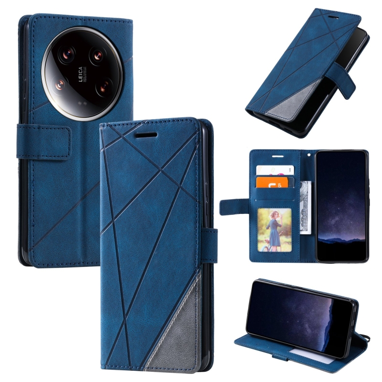 

For Xiaomi 14 Ultra Skin Feel Splicing Leather Phone Case(Blue)