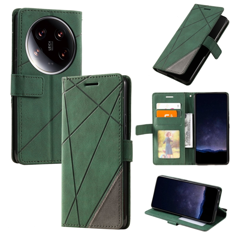 

For Xiaomi 14 Ultra Skin Feel Splicing Leather Phone Case(Green)
