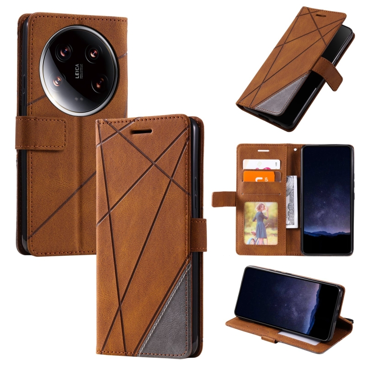 

For Xiaomi 14 Ultra Skin Feel Splicing Leather Phone Case(Brown)