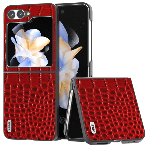 

For Samsung Galaxy Z Flip6 ABEEL Genuine Leather Crocodile Pattern Black Edge Phone Case(Red)