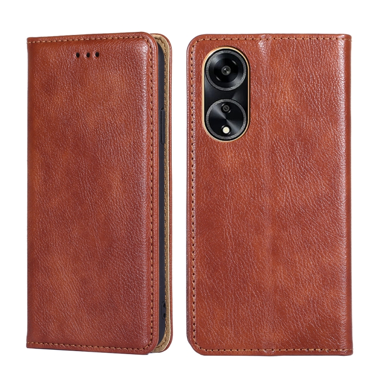 

For OPPO A1 5G Gloss Oil Solid Color Magnetic Leather Phone Case(Brown)