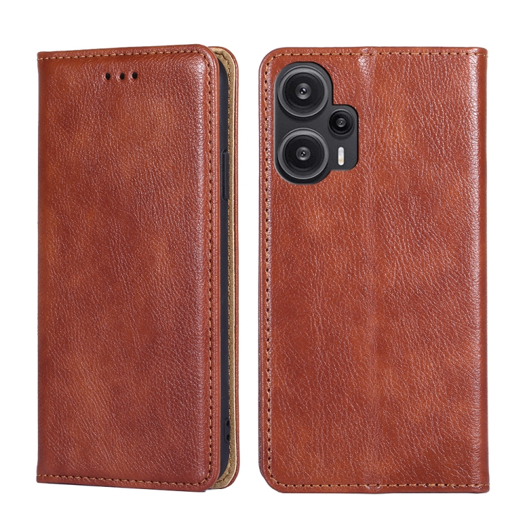 

For Xiaomi Redmi Note 12 Turbo Gloss Oil Solid Color Magnetic Leather Phone Case(Brown)