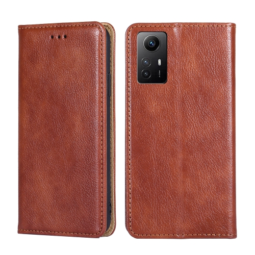 

For Xiaomi Redmi Note 12S 4G Gloss Oil Solid Color Magnetic Leather Phone Case(Brown)