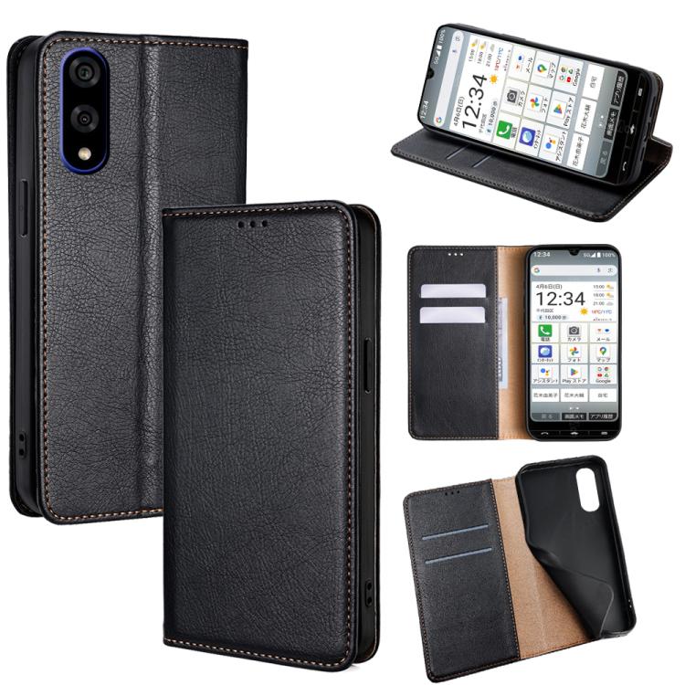 

For Kyocera Basio Active3 Gloss Oil Solid Color Magnetic Leather Phone Case(Black)