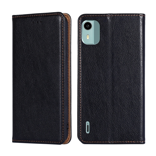 

For Nokia C12 Gloss Oil Solid Color Magnetic Leather Phone Case(Black)