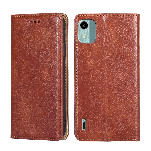 

For Nokia C12 Gloss Oil Solid Color Magnetic Leather Phone Case(Brown)