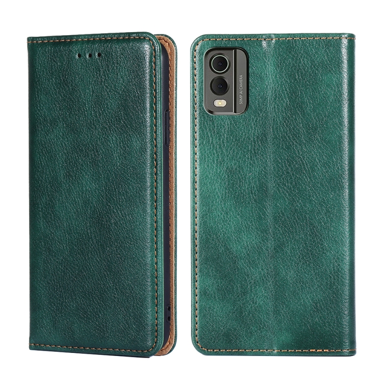 

For Nokia C32 Gloss Oil Solid Color Magnetic Leather Phone Case(Green)
