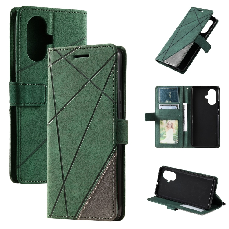 

For Realme 10 Pro+ 5G Skin Feel Splicing Horizontal Flip Leather Phone Case(Green)