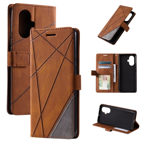 

For Realme 10 Pro+ 5G Skin Feel Splicing Horizontal Flip Leather Phone Case(Brown)