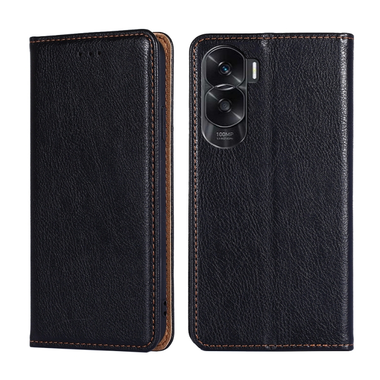

For Honor X50i 5G Gloss Oil Solid Color Magnetic Leather Phone Case(Black)