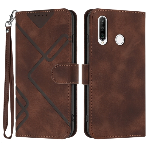 

For Huawei P30 lite/nova 4e Line Pattern Skin Feel Leather Phone Case(Coffee)