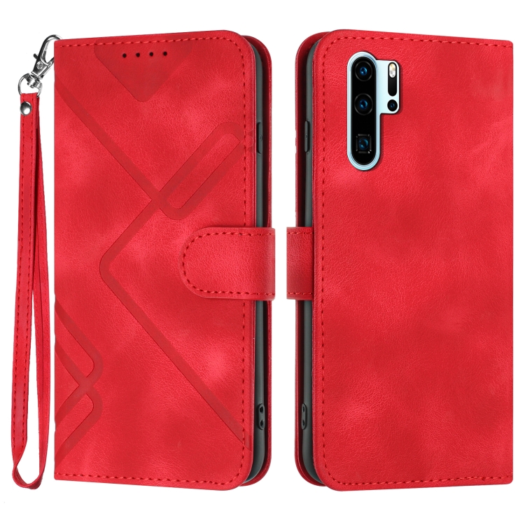

For Huawei P30 Pro Line Pattern Skin Feel Leather Phone Case(Red)