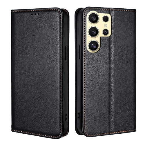 

For Samsung Galaxy S24 Ultra 5G Gloss Oil Solid Color Magnetic Leather Phone Case(Black)