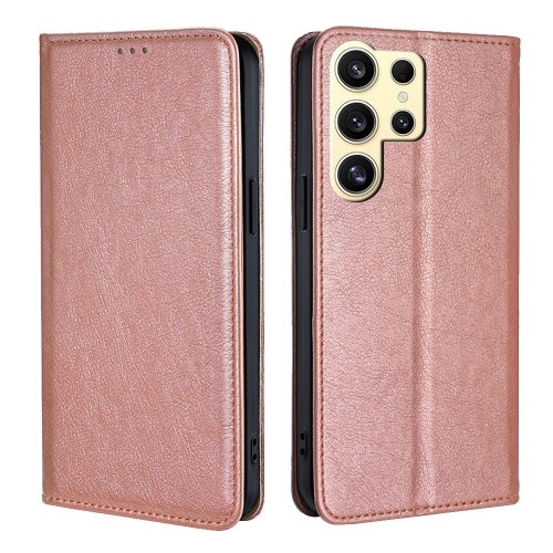 

For Samsung Galaxy S24 Ultra 5G Gloss Oil Solid Color Magnetic Leather Phone Case(Rose Gold)