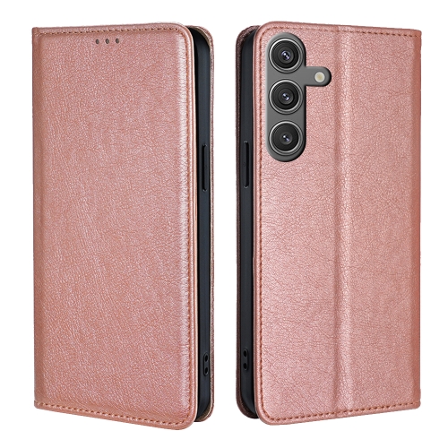 

For Samsung Galaxy S24 5G Gloss Oil Solid Color Magnetic Leather Phone Case(Rose Gold)