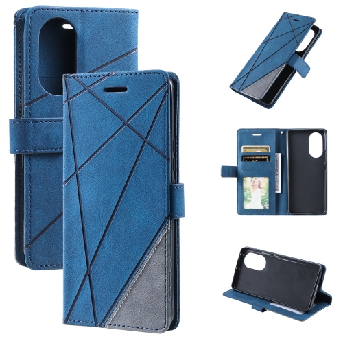 

For OPPO A17 4G Skin Feel Splicing Leather Phone Case(Blue)