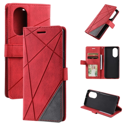 

For OPPO A17 4G Skin Feel Splicing Leather Phone Case(Red)