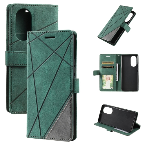 

For OPPO A78 5G Skin Feel Splicing Leather Phone Case(Green)