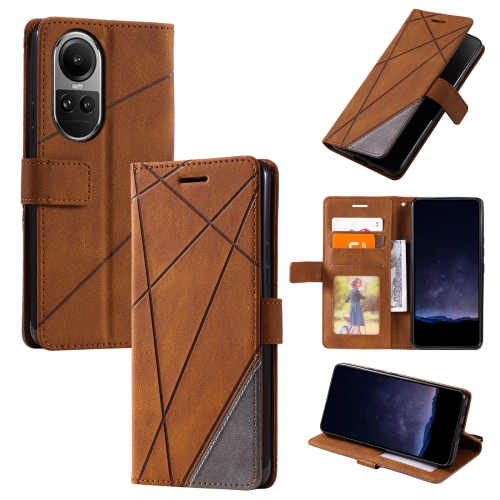 

For OPPO Reno10 / Reno10 Pro Global Skin Feel Splicing Leather Phone Case(Brown)