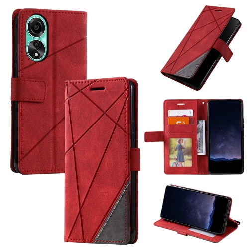 

For OPPO A38 4G Skin Feel Splicing Leather Phone Case(Red)