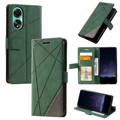 

For OPPO A38 4G Skin Feel Splicing Leather Phone Case(Green)