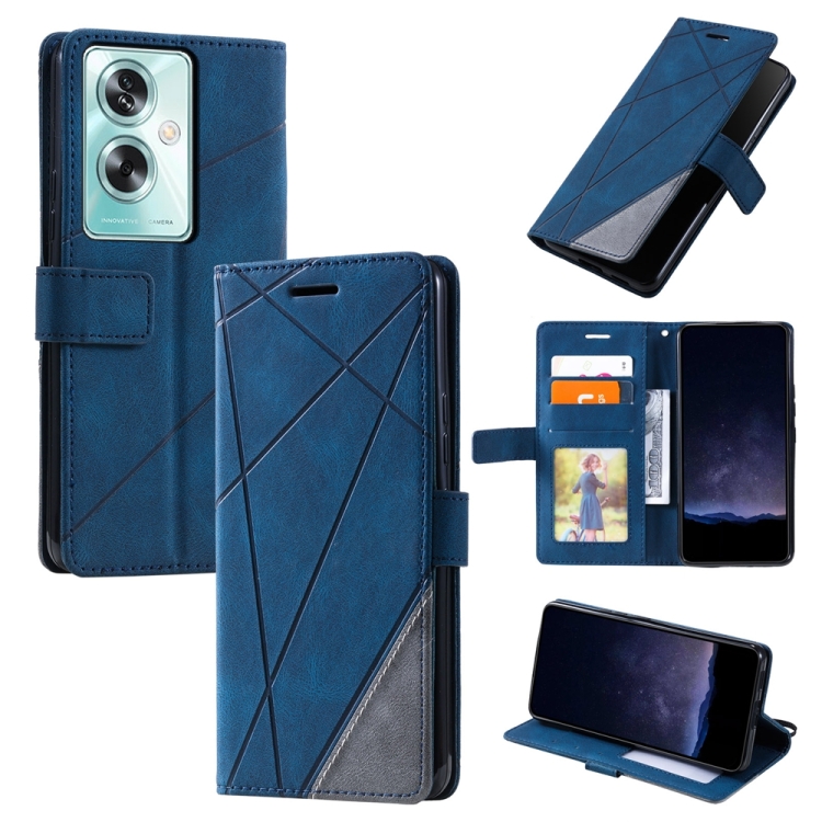 

For OPPO A79 5G Skin Feel Splicing Leather Phone Case(Blue)