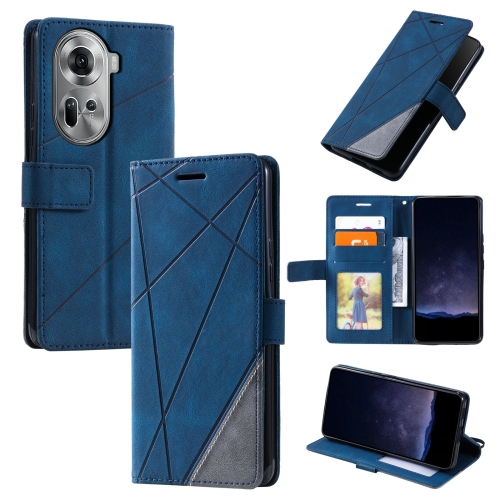 

For OPPO Reno11 5G Global Skin Feel Splicing Leather Phone Case(Blue)