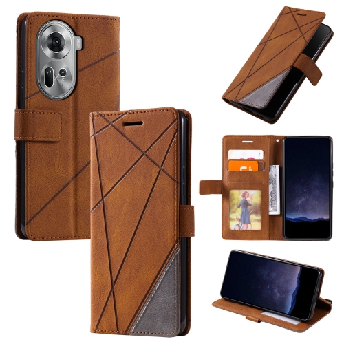 

For OPPO Reno11 5G Global Skin Feel Splicing Leather Phone Case(Brown)