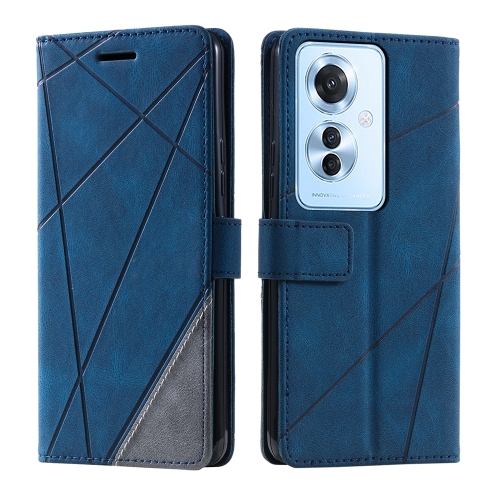 

For OPPO Reno11 F Skin Feel Splicing Leather Phone Case(Blue)