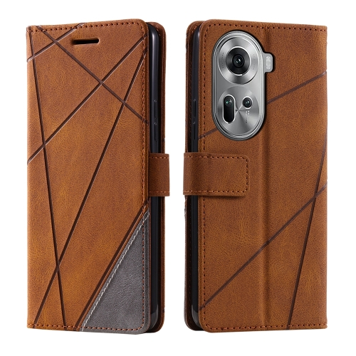 

For OPPO Reno11 Pro Global Skin Feel Splicing Leather Phone Case(Brown)