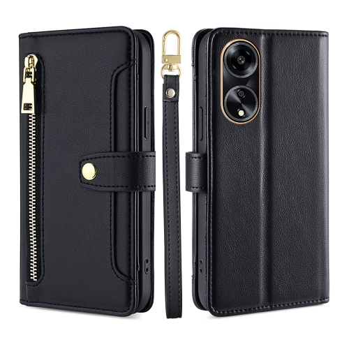 

For OPPO A1 5G Sheep Texture Cross-body Zipper Wallet Leather Phone Case(Black)