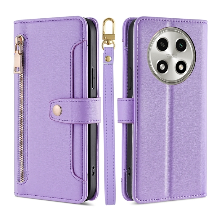 

For OPPO A2 Pro 5G Lite Sheep Texture Cross-body Zipper Wallet Leather Phone Case(Purple)