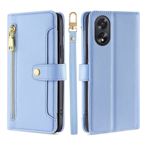 

For OPPO A38 4G / A18 4G Lite Sheep Texture Cross-body Zipper Wallet Leather Phone Case(Blue)