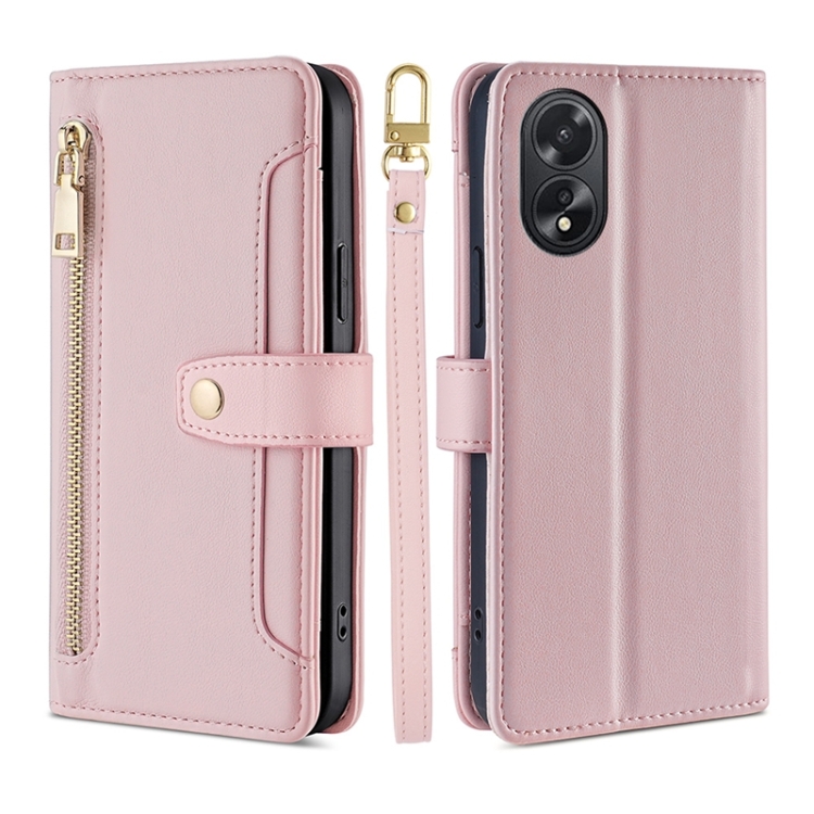 

For OPPO A38 4G / A18 4G Lite Sheep Texture Cross-body Zipper Wallet Leather Phone Case(Pink)