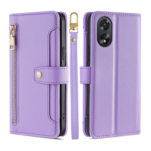 

For OPPO A38 4G / A18 4G Lite Sheep Texture Cross-body Zipper Wallet Leather Phone Case(Purple)