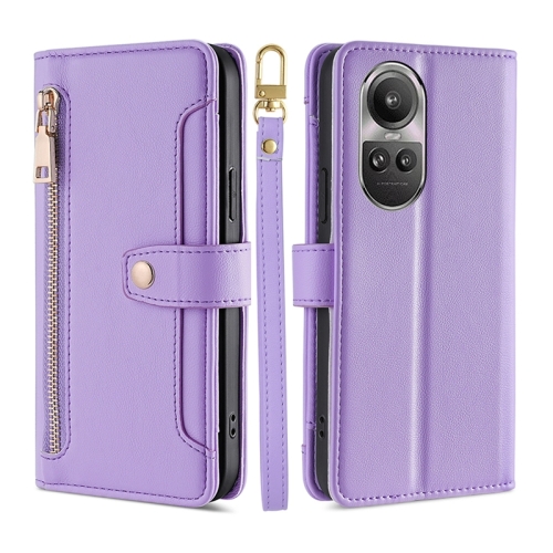 

For OPPO Reno10 5G / Reno10 Pro 5G Global Sheep Texture Cross-body Zipper Wallet Leather Phone Case(Purple)