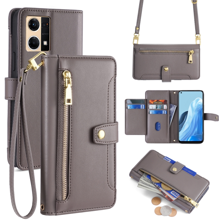 

For OPPO Reno7 4G / F21 Pro 4G Sheep Texture Cross-body Zipper Wallet Leather Phone Case(Grey)