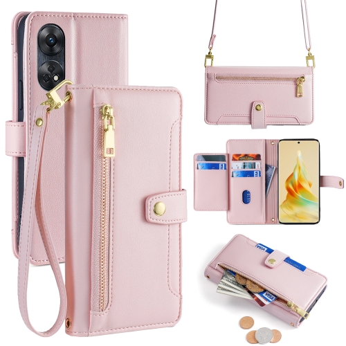 

For OPPO Reno8 T 4G Sheep Texture Cross-body Zipper Wallet Leather Phone Case(Pink)