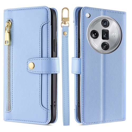 

For OPPO Find X7 Ultra 5G Sheep Texture Cross-body Zipper Wallet Leather Phone Case(Blue)
