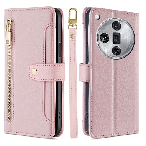 

For OPPO Find X7 Ultra 5G Sheep Texture Cross-body Zipper Wallet Leather Phone Case(Pink)