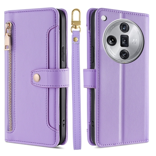 

For OPPO Find X7 Ultra 5G Sheep Texture Cross-body Zipper Wallet Leather Phone Case(Purple)
